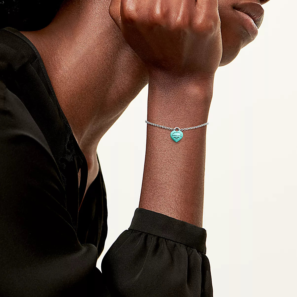 Full Heart Bracelet in Sterling Silver with Tiffany Blue¨