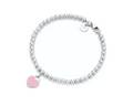 Pink Heart Tag Bead Bracelet in Silver, 4 mm